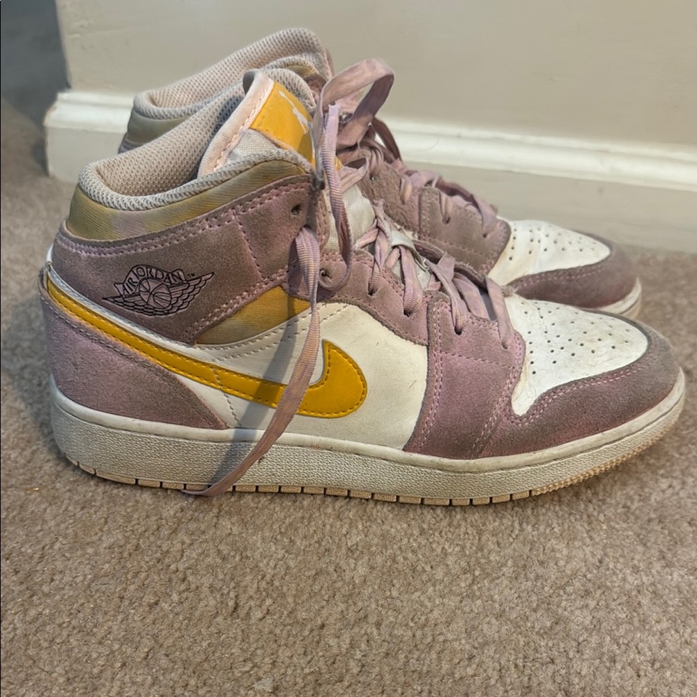 Nike Pink and Yellow Retro Basketball Sneakers